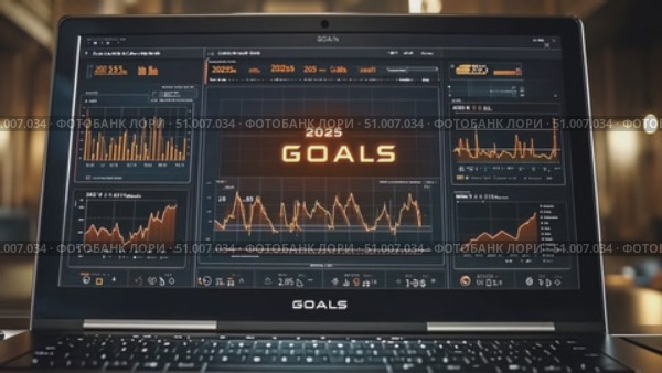 Explore the journey of establishing 2025 goals through analytics and metrics displayed on a sleek computer interface in a contemporary office. Стоковое AI-видео, аниматор Данила Большаков / Фотобанк Лори