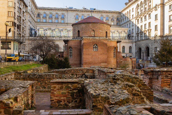 Exterior view of Saint George Rotunda Church; an ancient brick building in Sofia. Bulgaria. Стоковое фото, фотограф Яков Филимонов / Фотобанк Лори