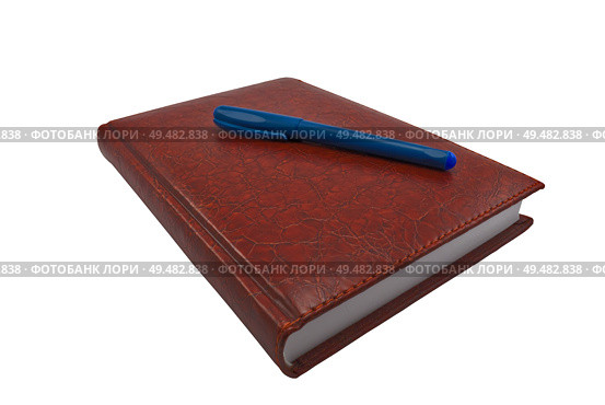 Ежедневник с шариковой ручкой на белом фоне. A diary with a ballpoint pen on a white background. Стоковое фото, фотограф Татьяна Д / Фотобанк Лори