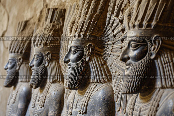 Fade-resistant Old wall painted with Assyrian queens. Generate ai. Стоковое AI-изображение, AI-художник Иван Рябоконь / Фотобанк Лори