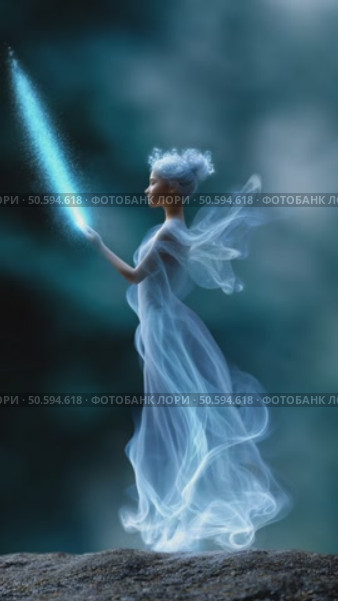 Fairy casting magic spell with blue particles. Стоковое AI-видео, аниматор Юрий Поздников / Фотобанк Лори