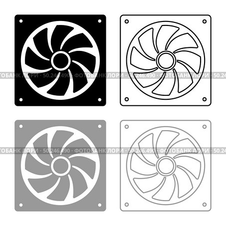 Fan for computer processor Cooler CPU cooling system Ventilator icon outline set black grey color vector illustration flat style simple image. Fan for computer processor Cooler CPU cooling system Ventilator icon outline set black grey color vector illustration flat style image. Стоковая иллюстрация, агентство Ingram Publishing / Фотобанк Лори