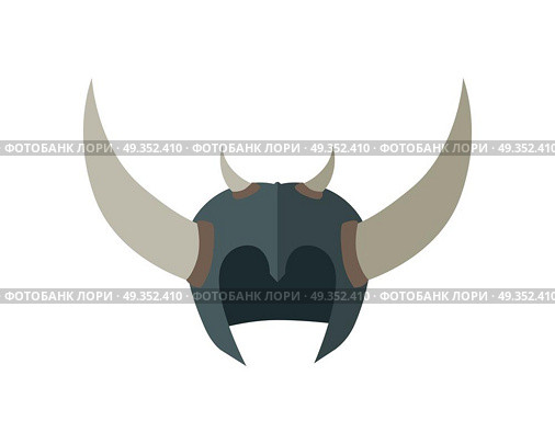 Fantasy Helmet with Horns Vector Illustration.. Fantasy helmet with horns. Vector in flat style. Terrible Armor of orcs horde. Game accessories model. Illustration for game industry concepts, icons and design. Isolated on white background. Стоковая иллюстрация, агентство Ingram Publishing / Фотобанк Лори