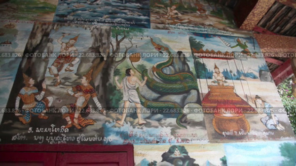 Фасад пагоды в городе Lang Prabang. Стоковое видео, видеограф Кирилл Трифонов / Фотобанк Лори