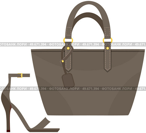 Fashion shoes and bag isolated on white. Stylish elements of womens wardrobe in casual style high heel shoes and handbag, footwear and pouch, female accessories fashionable trendy collection. Fashion shoes and bag isolated on white. Stylish elements of womens wardrobe in casual trendy style. Стоковая иллюстрация, агентство Ingram Publishing / Фотобанк Лори