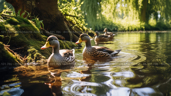 feathers duck on water ai generated. Стоковое AI-изображение, AI-художник Vectorwin / Фотобанк Лори