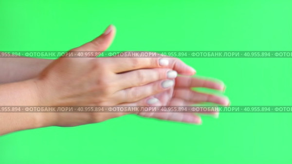 Female Hands are clapping on green screen background. Girl Hands applauding on a chroma key background. Applause on chromakey. Concept of victory and award. Стоковое видео, видеограф Марина Демидюк / Фотобанк Лори