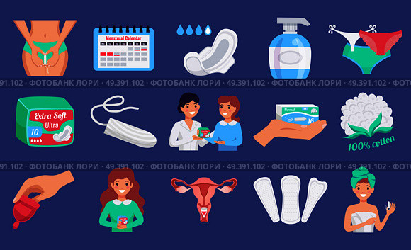 Feminine Hygiene Flat Set. Стоковая иллюстрация, агентство Ingram Publishing / Фотобанк Лори