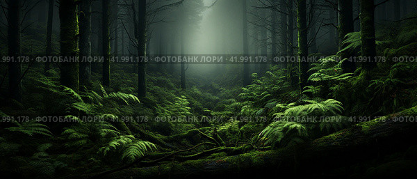 Fern in the forest,Generative AI. Стоковое AI-изображение, AI-художник Анна Кривицкая / Фотобанк Лори