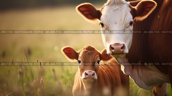 field brown dairy cow ai generated. Стоковое AI-изображение, AI-художник Vectorwin / Фотобанк Лори