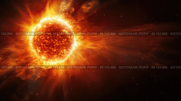 fiery exploding sun ai generated. Стоковое AI-изображение, AI-художник Vectorwin / Фотобанк Лори
