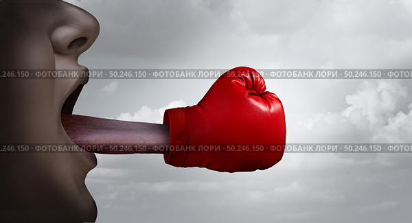 Fighting words and free speech concept  and debating or argument to defend or prosecute as a legal argument symbol or lawyer letigation idea in a 3D illustration style. Стоковое фото, агентство Ingram Publishing / Фотобанк Лори
