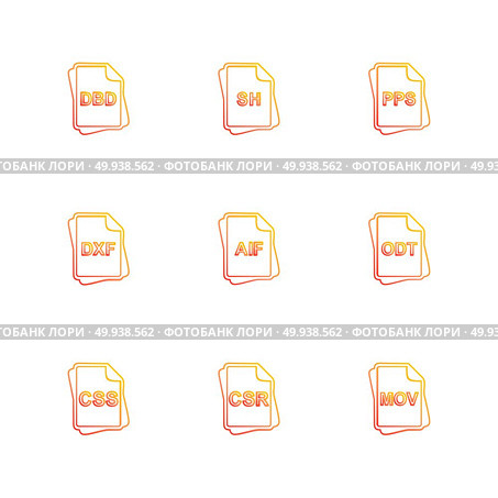file type , files , documents , file  , doc , ai , psd , pdf , png , jpg , dmg , exe , msd , apk , txt, docx ,xls , html , css  , wav, mp3 , mp4 , db , eps , svg, icon, vector, design,  flat,  collection, style, creative,  icons. Стоковая иллюстрация, агентство Ingram Publishing / Фотобанк Лори