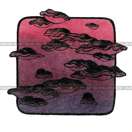 Фиолетовая акварельная иллюстрация с трутовиками. Watercolor square mushroom icon. Hand drawn purpl mushroom illustration for stickers, logo and decoration. Стоковая иллюстрация, иллюстратор Карнаухова Елена / Фотобанк Лори