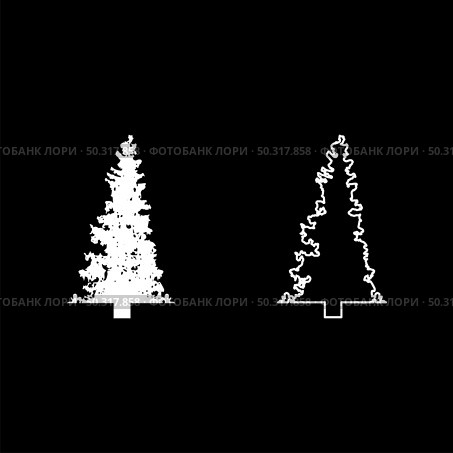 Fir tree Christmas Coniferous Spruce Pine forest Evergreen woods Conifer silhouette white color vector illustration solid outline style simple image. Fir tree Christmas Coniferous Spruce Pine forest Evergreen woods Conifer silhouette white color vector illustration solid outline style image. Стоковая иллюстрация, агентство Ingram Publishing / Фотобанк Лори