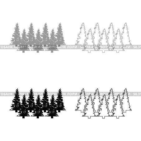 Fir tree Christmas Coniferous Spruce Pine forest Evergreen woods Conifer silhouette grey black color vector illustration solid outline style simple image. Fir tree Christmas Coniferous Spruce Pine forest Evergreen woods Conifer silhouette grey black color vector illustration solid outline style image. Стоковая иллюстрация, агентство Ingram Publishing / Фотобанк Лори