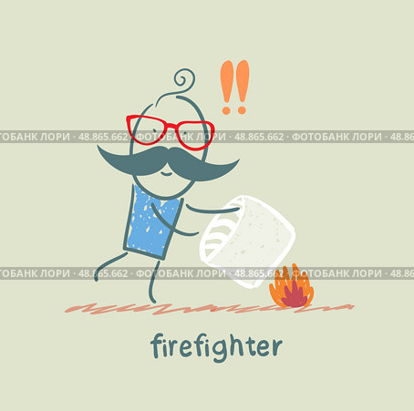 firefighter extinguishes a fire pillow. Стоковая иллюстрация, агентство Ingram Publishing / Фотобанк Лори