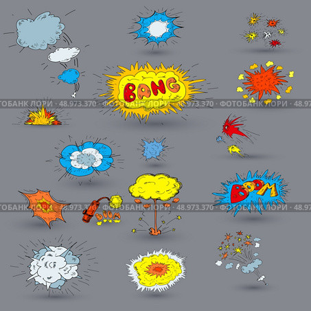 Firework crackers explosions light clouds stars pictograms composition sparking with bright flashes abstract doodle sketch vector illustration. Стоковая иллюстрация, агентство Ingram Publishing / Фотобанк Лори