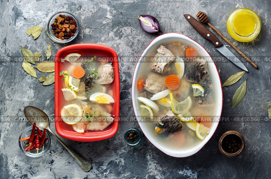 Fish and vegetables aspic.Fish food. Fish dish. Fish and vegetables aspic. Стоковое фото, агентство Ingram Publishing / Фотобанк Лори