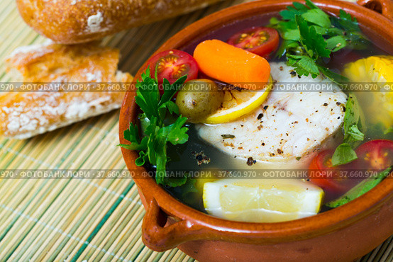 Fisherman soup with vegetables. Стоковое фото, фотограф Яков Филимонов / Фотобанк Лори