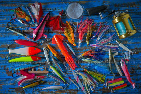 Fishing lures tackle collection for saltwater trolling and spinning angler. Стоковое фото, агентство Ingram Publishing / Фотобанк Лори