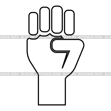 Fist up Concept of freedom fight revolution power protest icon outline black color vector illustration flat style simple image. Стоковая иллюстрация, агентство Ingram Publishing / Фотобанк Лори