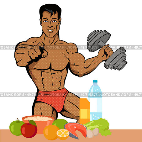 Fitness man. Vector illustration. The bodybuilder strikes confident pose. Fitness man well-defined muscles Building body muscle requires consistent exercise and proper nutrition Fitness male. Fitness man. Fitness exercises help improve overall physical well-being A fitness workout involves combination of. Стоковая иллюстрация, агентство Ingram Publishing / Фотобанк Лори