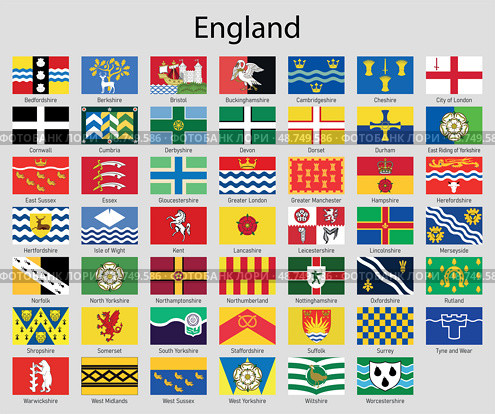 Flags of the counties of England, All English regions flag colle. Стоковая иллюстрация, иллюстратор Максим Гребешков / Фотобанк Лори