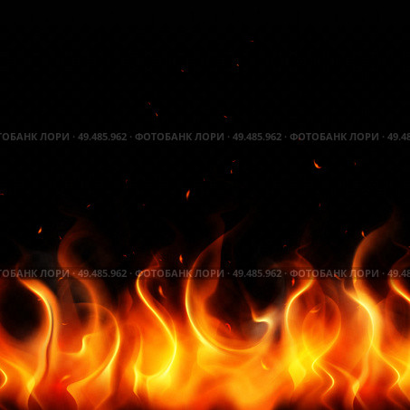 Flame of gold fire on dark transparent background with red sparks flying up realistic vector illustration. Стоковая иллюстрация, агентство Ingram Publishing / Фотобанк Лори
