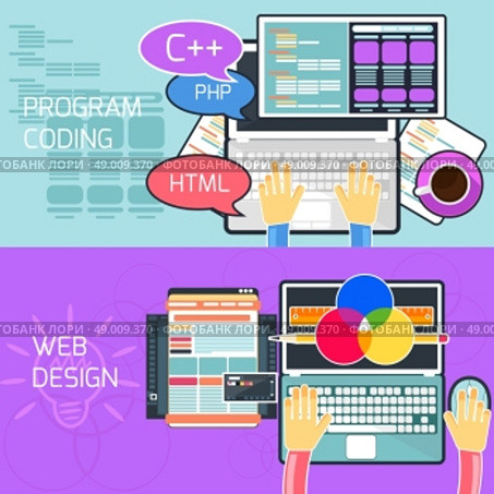 Flat design concept of program coding and web design. Стоковая иллюстрация, агентство Ingram Publishing / Фотобанк Лори