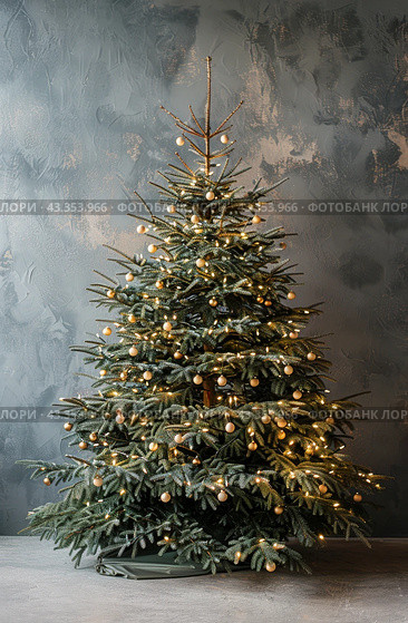 Flocked Christmas Tree With Lights and Decorations in Front of a Window. Стоковое AI-изображение, AI-художник Юлия Гапеенко / Фотобанк Лори