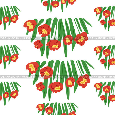 Flower pattern vector illustration. The flowering plants in garden created colorful and bloomy atmosphere The blossoming flowers symbolized beginning new season The continuous flower pattern on dress. Flower pattern. The patterned wallpaper depicted variety blooming flowers. Стоковая иллюстрация, агентство Ingram Publishing / Фотобанк Лори