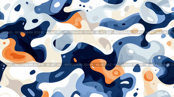 Fluidity of Form: An Abstract Composition in Blues, Whites, and Orange. Стоковое AI-изображение, AI-художник Данила Большаков / Фотобанк Лори