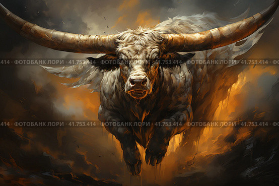 Flying cow with wings,  Generative AI. Стоковое AI-изображение, AI-художник Анна Кривицкая / Фотобанк Лори