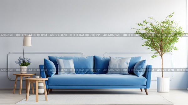 focal blue couch ai generated. Стоковое AI-изображение, AI-художник Vectorwin / Фотобанк Лори