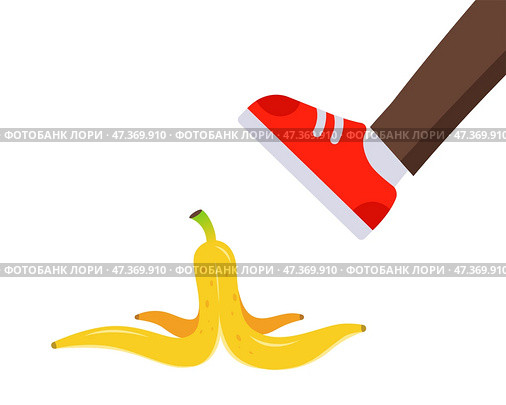 Foot steps on a banana peel. slip on a banana. Стоковая иллюстрация, иллюстратор Вячеслав Беспутин / Фотобанк Лори