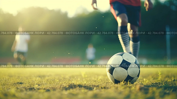 Football game. Stadium with a ball.Sport games.generative ai. Стоковое AI-изображение, AI-художник Александр Трофимович / Фотобанк Лори