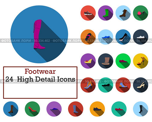 Footwear Icon Set. Flat Design With Long Shadow. Vector illustration. Стоковая иллюстрация, агентство Ingram Publishing / Фотобанк Лори