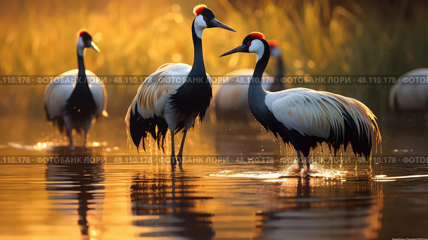 foraging black crowned crane ai generated. Стоковое AI-изображение, AI-художник Vectorwin / Фотобанк Лори