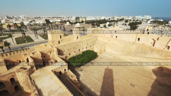 Fortress Ribat Hartem, one of the oldest and largest structures in North Africa, Monastir. Tunisia. Стоковое видео, видеограф Яков Филимонов / Фотобанк Лори