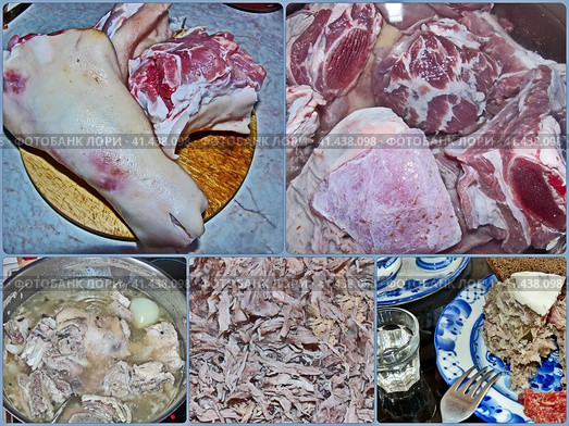 Фотоколлаж - приготовление холодца. Вкусная и здоровая пища. Стоковое фото, фотограф Сергей Елизарьев / Фотобанк Лори