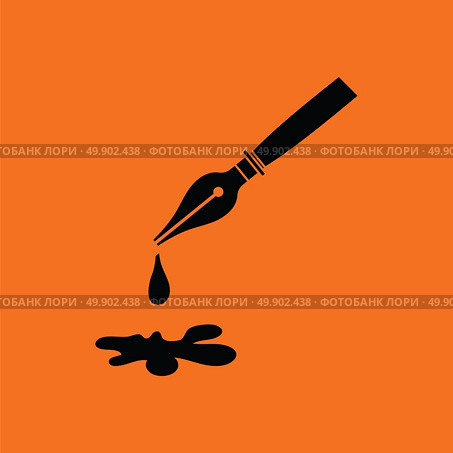 Fountain pen with blot icon. Orange background with black. Vector illustration. Стоковая иллюстрация, агентство Ingram Publishing / Фотобанк Лори