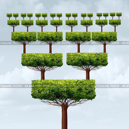 Franchise business concept and expanding business pyramid success tree as a franchising increase or franchisee growth structure symbol in a 3D illustration style. Стоковое фото, агентство Ingram Publishing / Фотобанк Лори