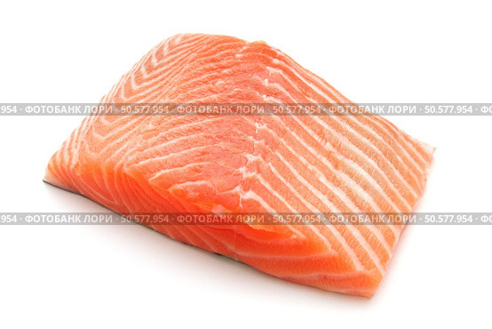 fresh salmon steak on white background. Стоковое фото, агентство Ingram Publishing / Фотобанк Лори