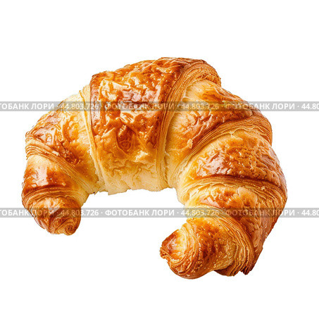 Freshly baked croissant isolated on a white background. Стоковое AI-изображение, AI-художник Иван Рябоконь / Фотобанк Лори