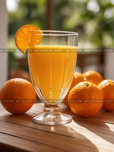 Freshly squeezed (natural) orange juice. Стоковое AI-изображение, AI-художник Сергей Елизарьев / Фотобанк Лори