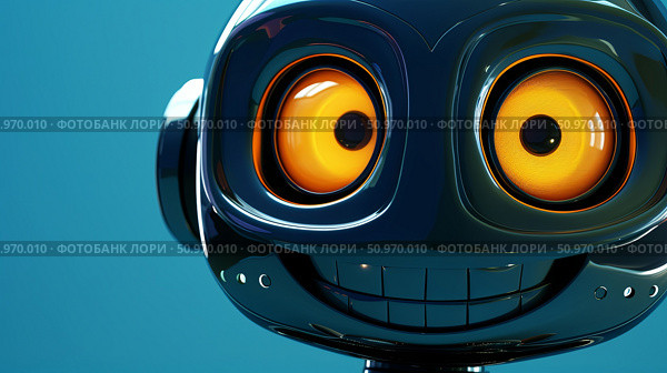 Friendly and modern chatbot features bright, adjustable eyes and a smiling face, creating a welcoming interaction experience in a digital environment. Стоковое AI-изображение, AI-художник Екатерина Красникова / Фотобанк Лори
