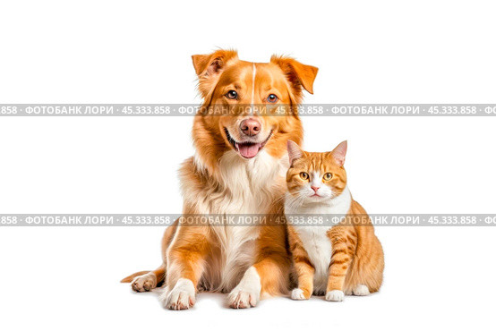 Friendly Dog Cat Holding Sign, Perfect for Pet Care Services, Vets, Groomers, Pet Sitters, Advertising Animal Care Concept, Representing Pet Care. Стоковое фото, фотограф Павел Муравьев / Фотобанк Лори