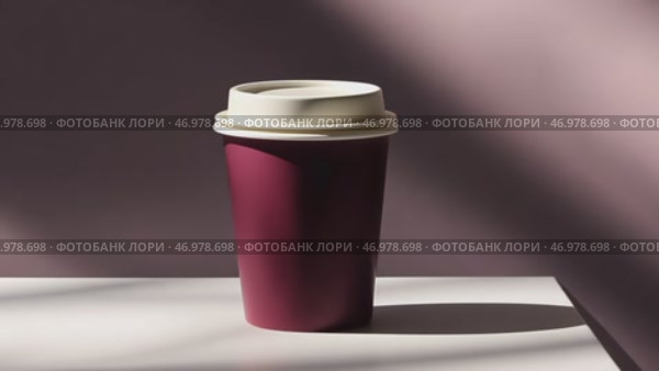 Front view of Magenta coffee paper cup. Mockup with lid. Set of craft maroon paper cup for hot tea on beige background. Zero waste, plastic free concept. Disposable Recycled cup. Coffee to go mock-up. Стоковое AI-видео, аниматор Марина Демидюк / Фотобанк Лори