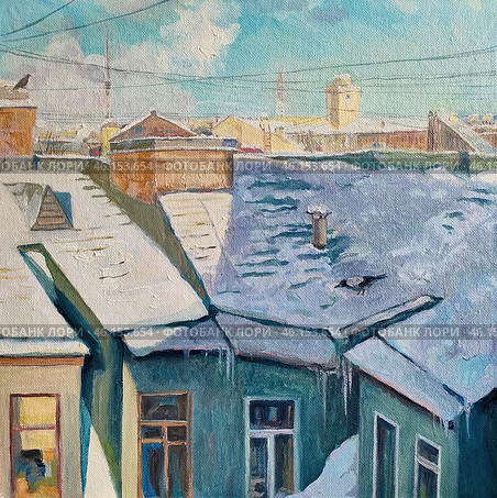 Frost in Saint-Petersburg, oil painting. Стоковая иллюстрация, иллюстратор Aleksandra Serova / Фотобанк Лори